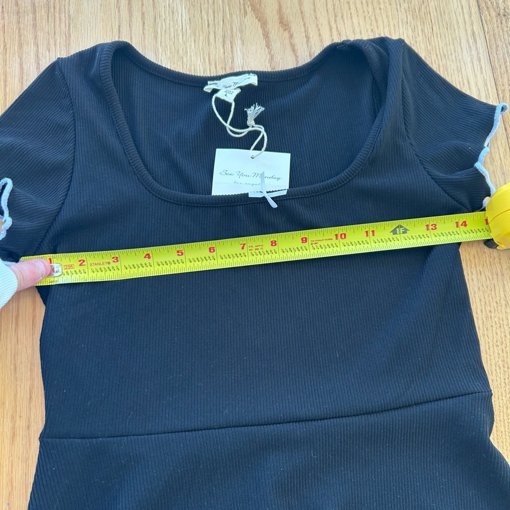 NWT See You Monday Black & White Trim Fit & Flare Mini Dress Large Cap Sleeve - Picture 7 of 10